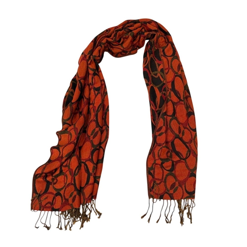 Pashmina Scarf‎ Women Orange Black Circle Pattern Fringe Warm Winter Luxury